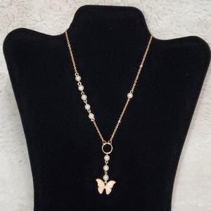 Girl's Butterfly and Faux Pearl Necklace